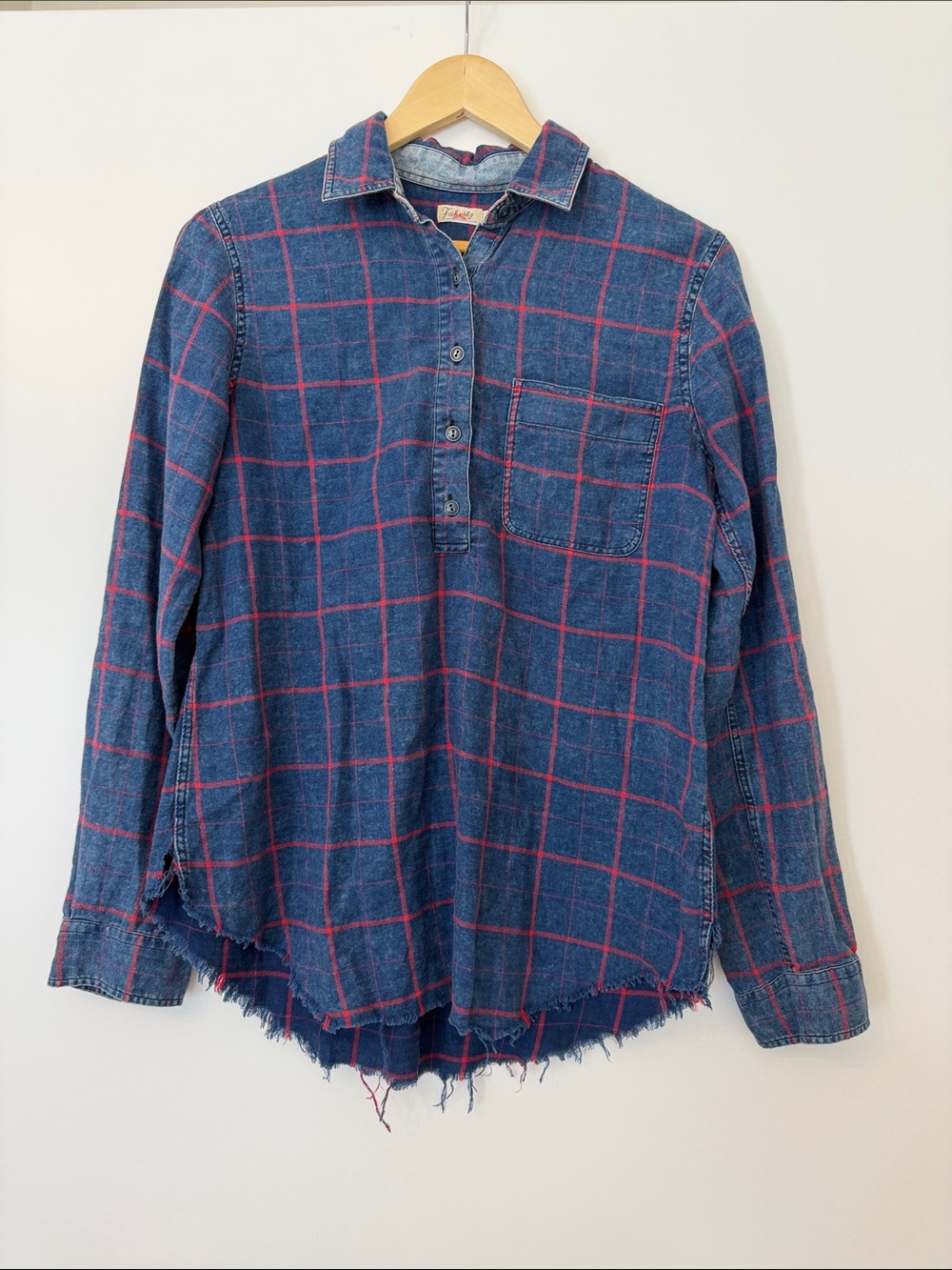 Faherty Blue & Red Checkerboard Top Blouse Shirt Small Fall Winter